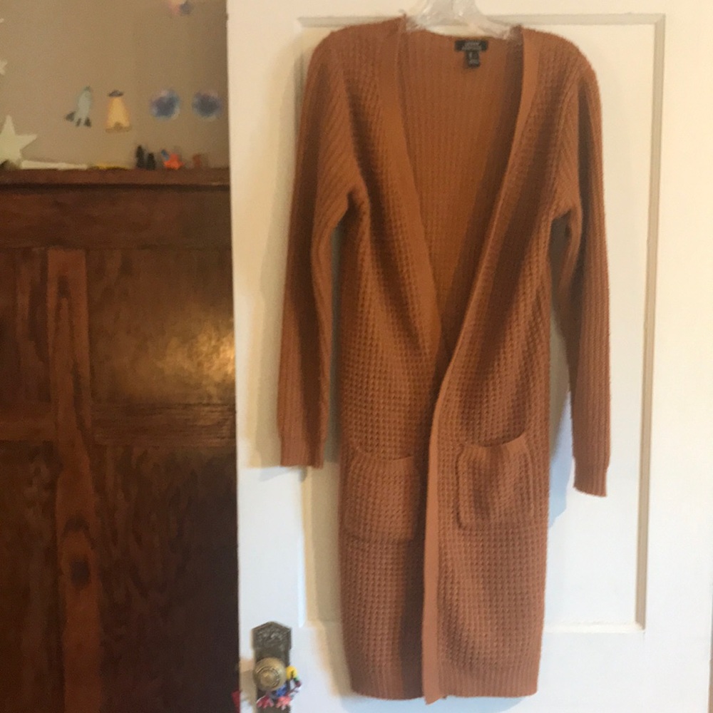 Cinnamon long open sweater 2 pocket front